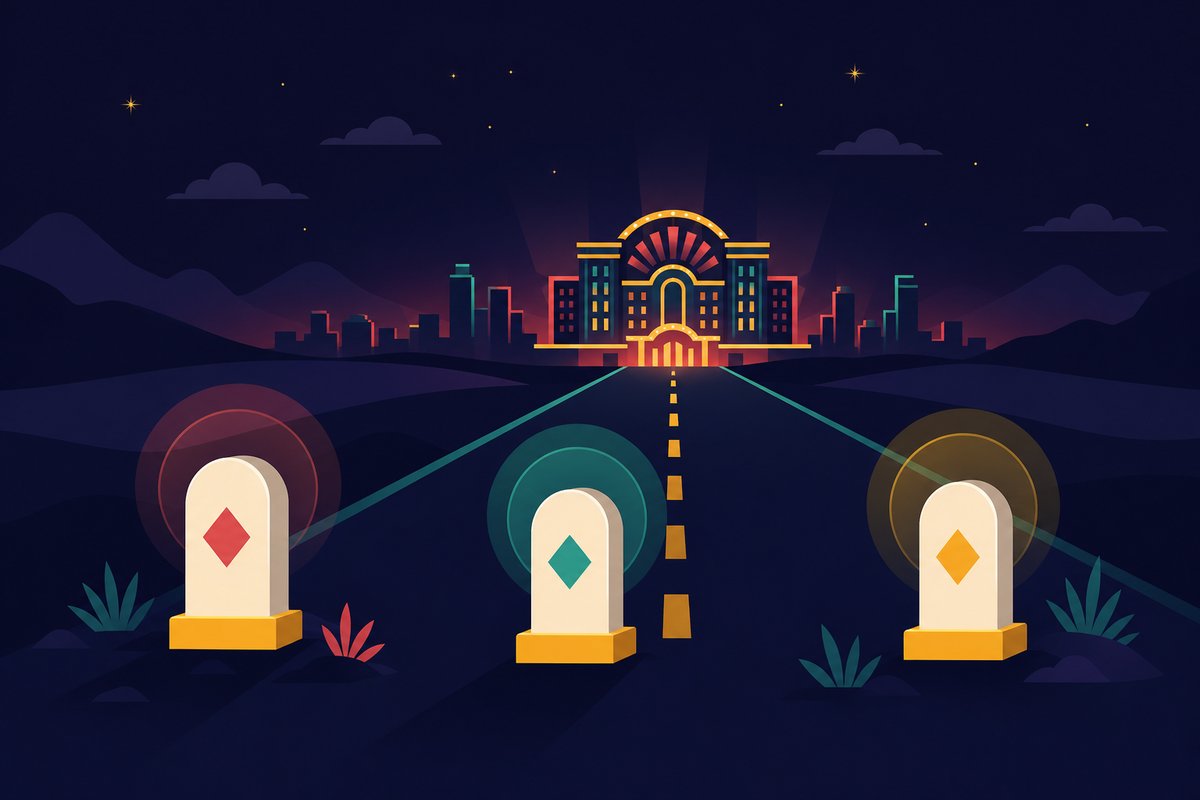 Illustration: a road with milestone signposts leading to a lit building