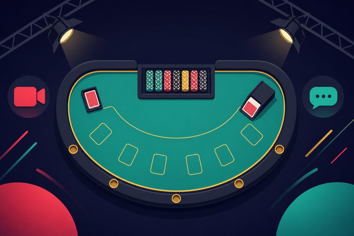 Illustration: A dealer's table seen from above with a small camera icon and a chat bubble