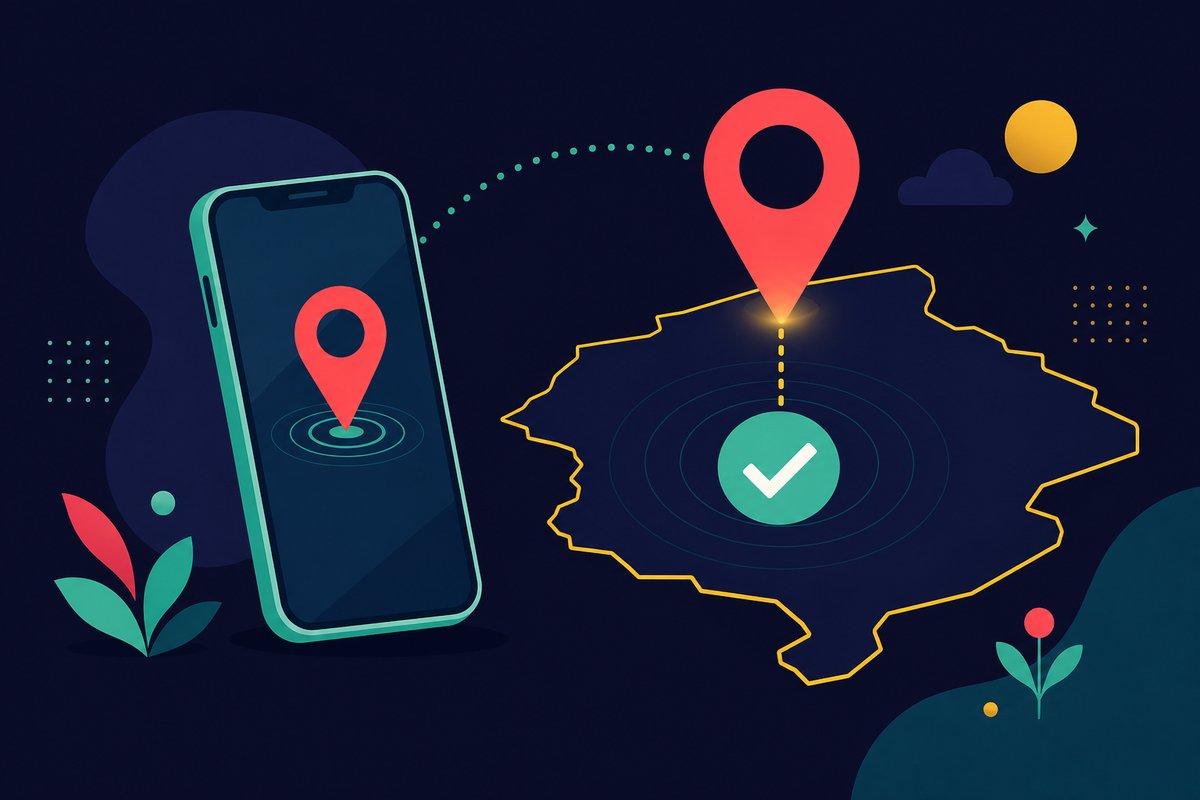 Illustration: a phone with a location pin over a state border