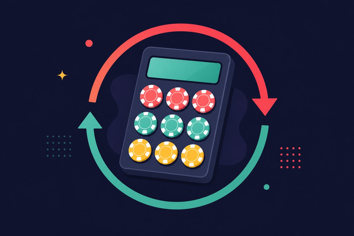 Illustration: A calculator with poker chips as keys and a turnover arrow looping around it